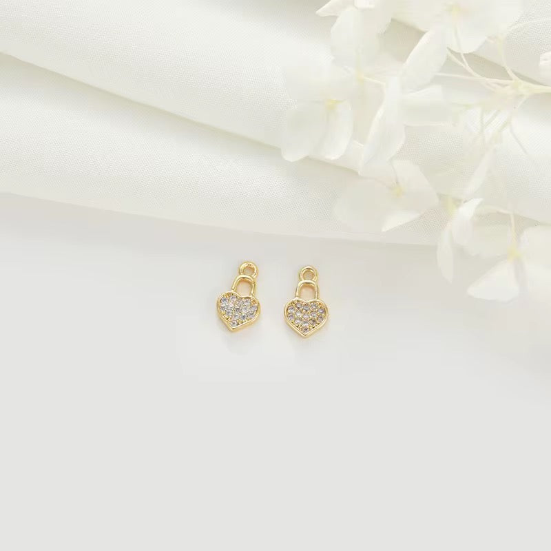 SS 2975 Tiny Heart Lock Zircon Charm 18k Gold plated ( 1 pc ) Anti tarnish ( 6 mm )