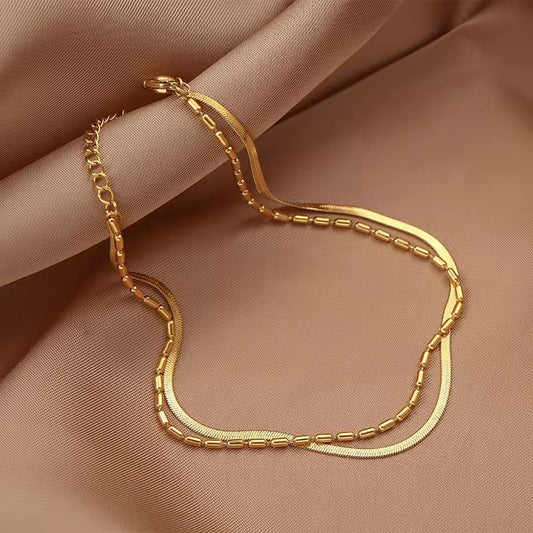 BSJ13B Seed bead double layer minimalistic bracelet - 18k gold PVD plated 316 stainless steel - Anti tarnish