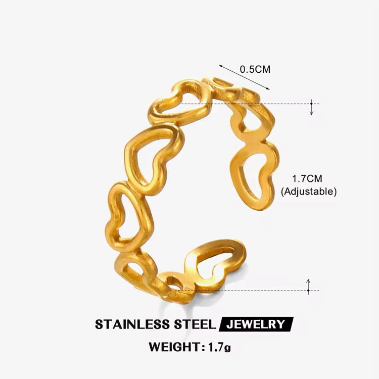 SS 154 Heart dainty ring adjustable - 18k stainless steel - Anti tarnish - Wholesale
