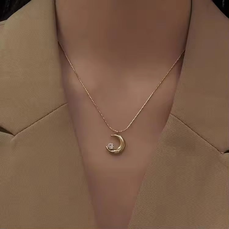 SS 158 Zircon moon necklace- 18k stainless steel - Anti tarnish - Wholesale