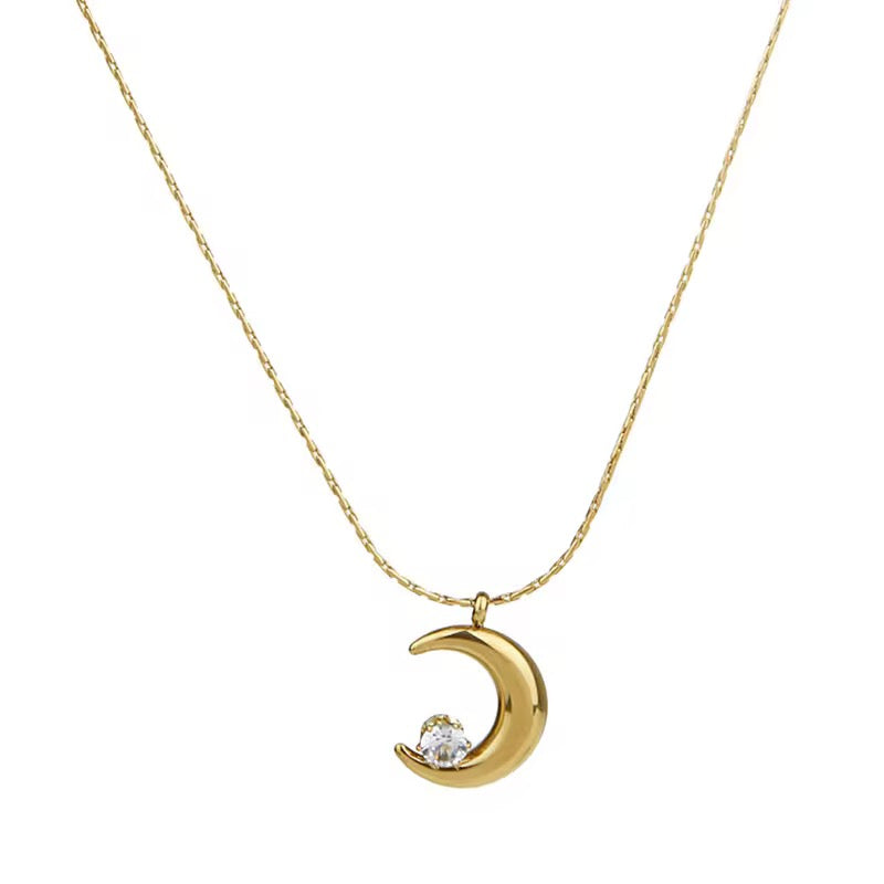 SS 158 Zircon moon necklace- 18k stainless steel - Anti tarnish - Wholesale