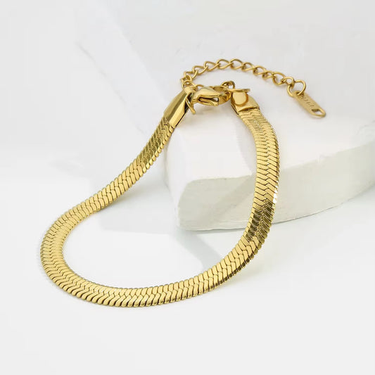 BSJ01B Flat snake chain 18k gold PVD plated 316 stainless steel bracelet ( 1 pc ) with extension - Anti tarnish