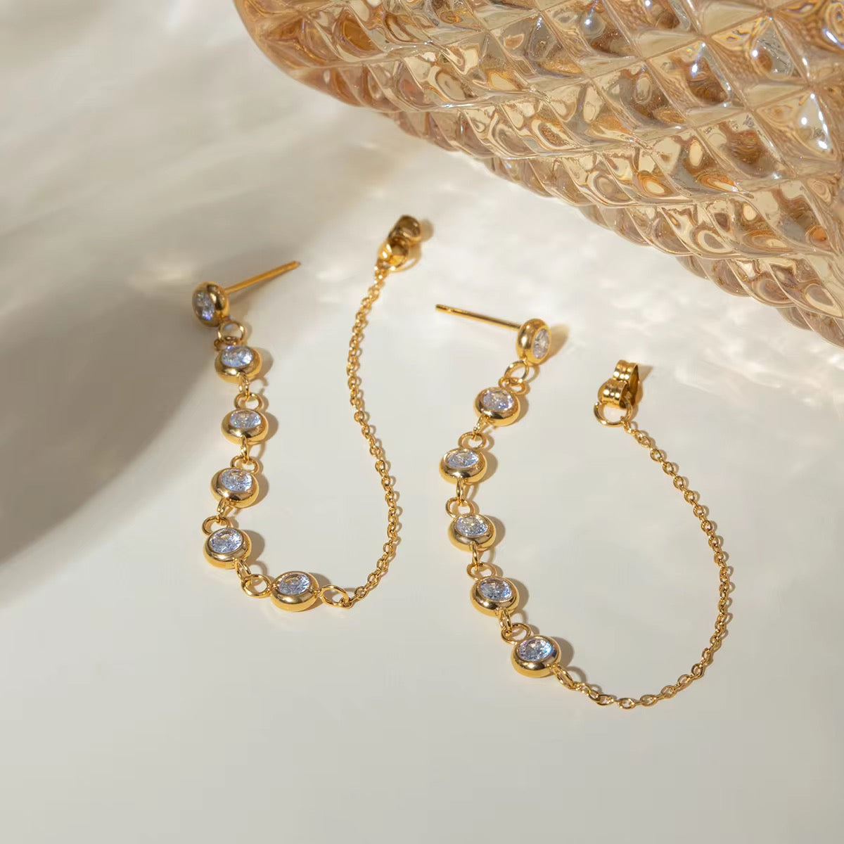 SS 122 Chain dainty Zircon Earrings - premium 18k stainless steel - Anti tarnish - Wholesale
