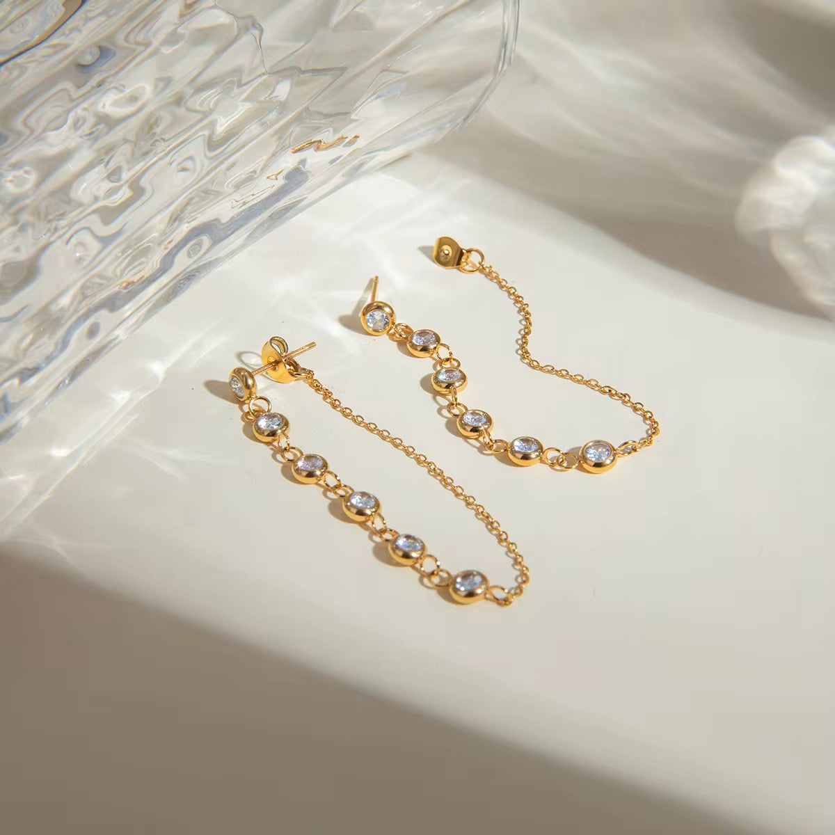 SS 122 Chain dainty Zircon Earrings - premium 18k stainless steel - Anti tarnish - Wholesale