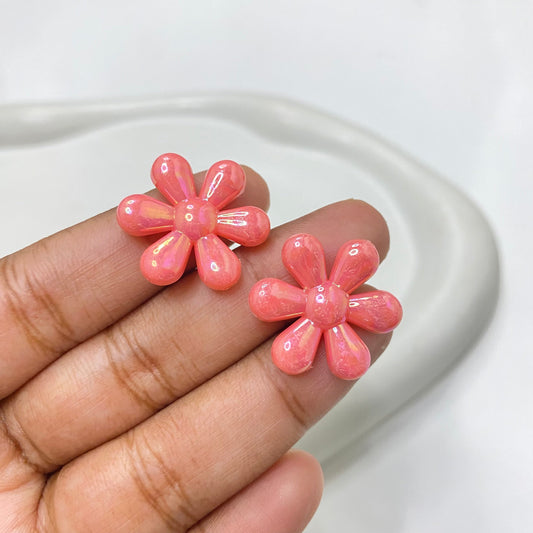 AB33 Uv plated shiny irrediscent Acrylic flower bead (1PC)