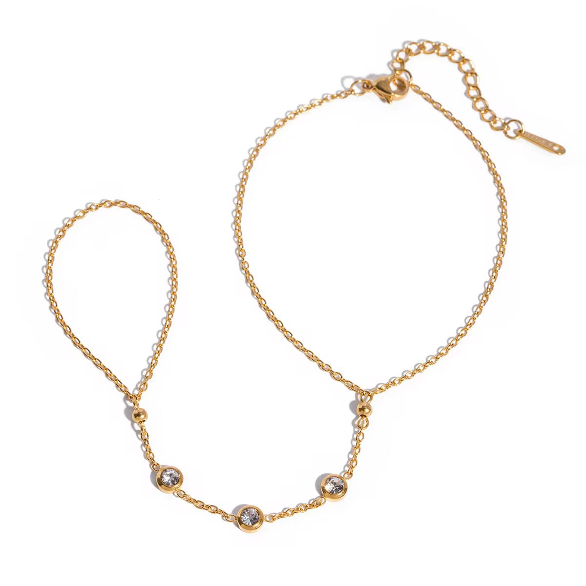 SS 129 Dainty Zircon bracelet with ring - 18k stainless steel - Anti tarnish - premium wear - Wholesale