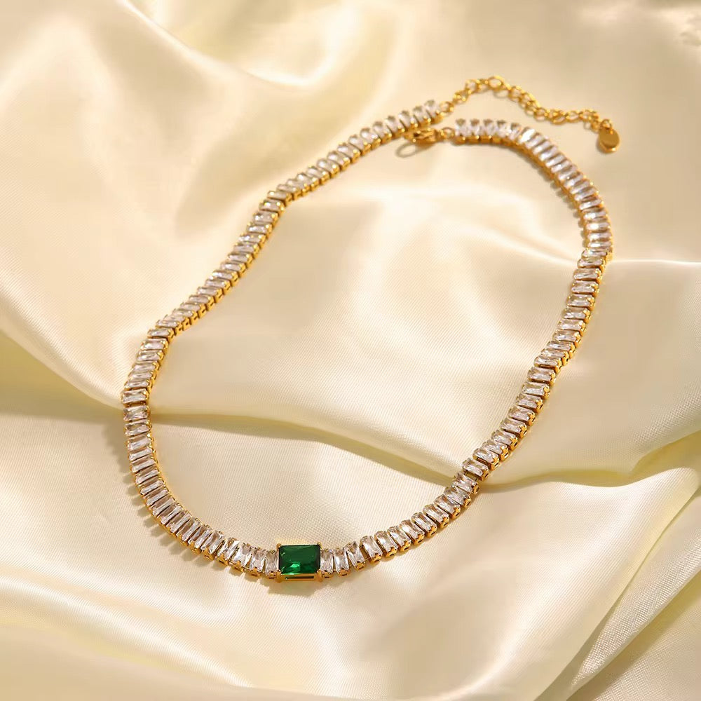 SS 134 Emerald Zircon Necklace - 18k stainless steel - Anti tarnish - premium wear - Wholesale