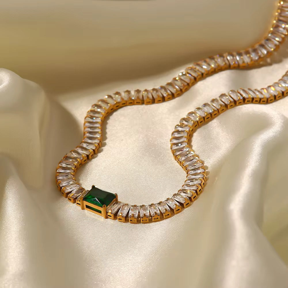 SS 134 Emerald Zircon Necklace - 18k stainless steel - Anti tarnish - premium wear - Wholesale