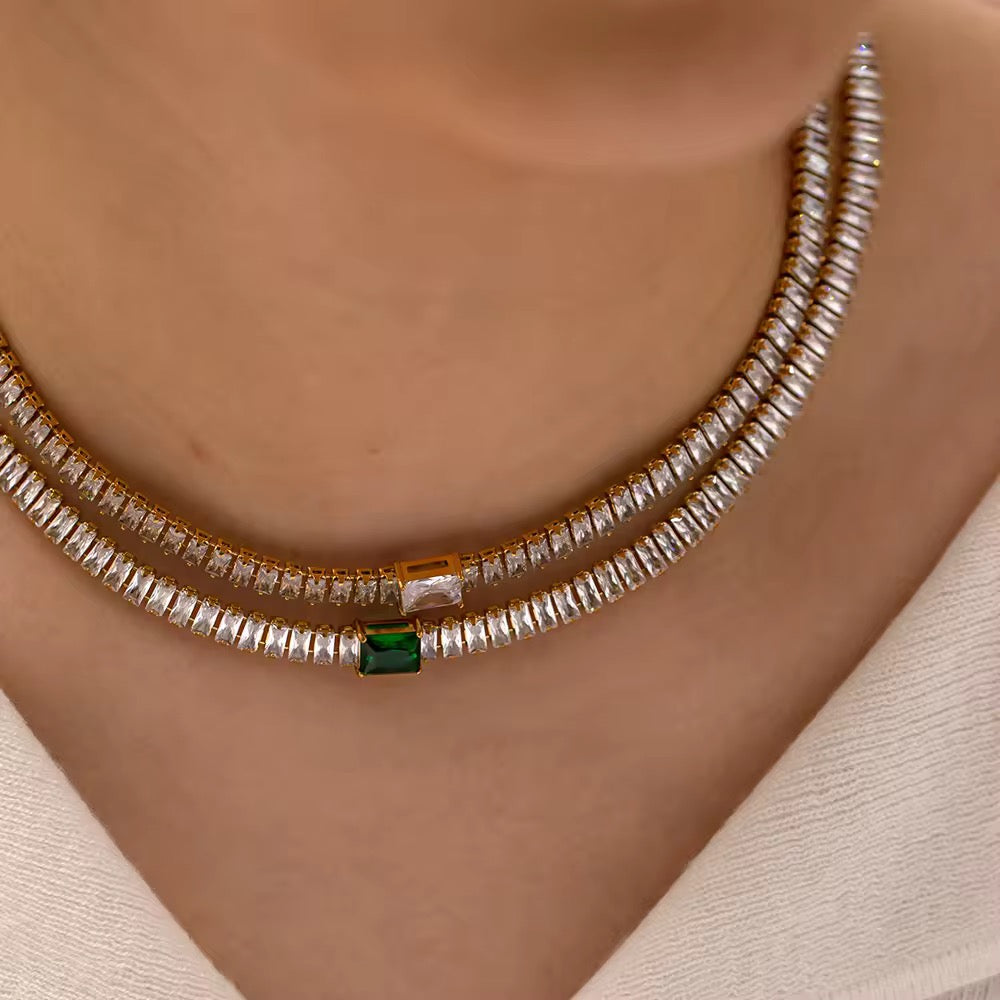 SS 134 Emerald Zircon Necklace - 18k stainless steel - Anti tarnish - premium wear - Wholesale