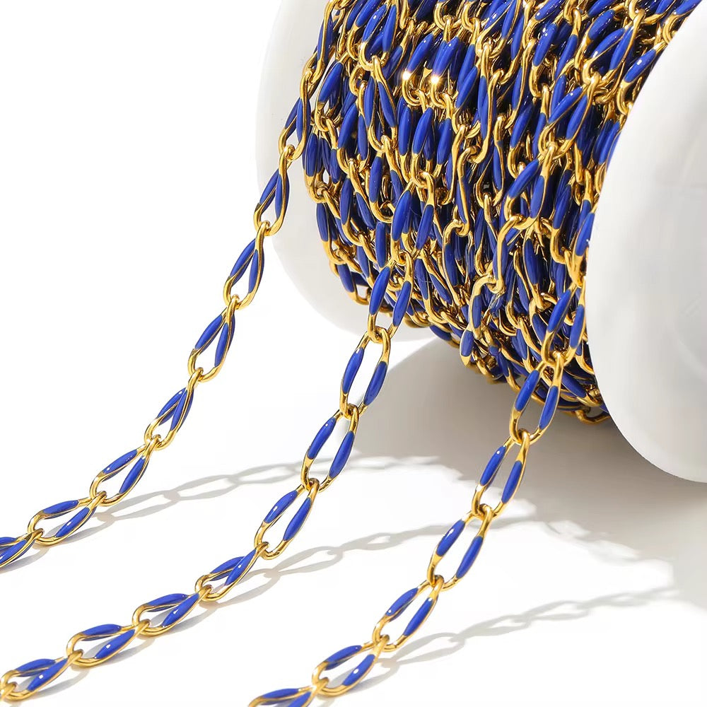 Dark Blue Drop oil 3.8 mm wide 18k gold plated Stainless steel chain ( 1 inch ) Anti tarnish