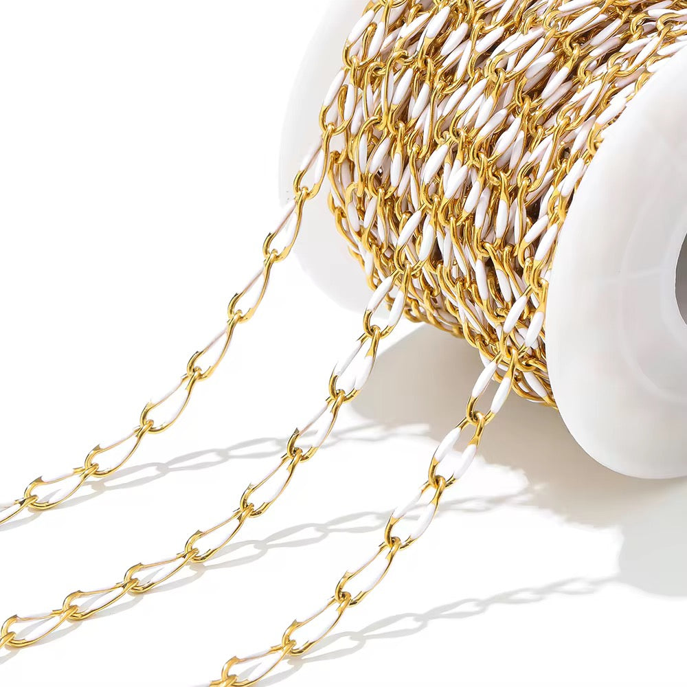 White Drop oil 3.8 mm wide 18k gold plated Stainless steel chain ( 1 inch ) Anti tarnish
