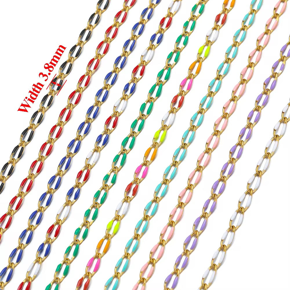 CN 278 White Drop oil 3.8 mm wide 18k gold plated Stainless steel chain ( 1 inch ) Anti tarnish