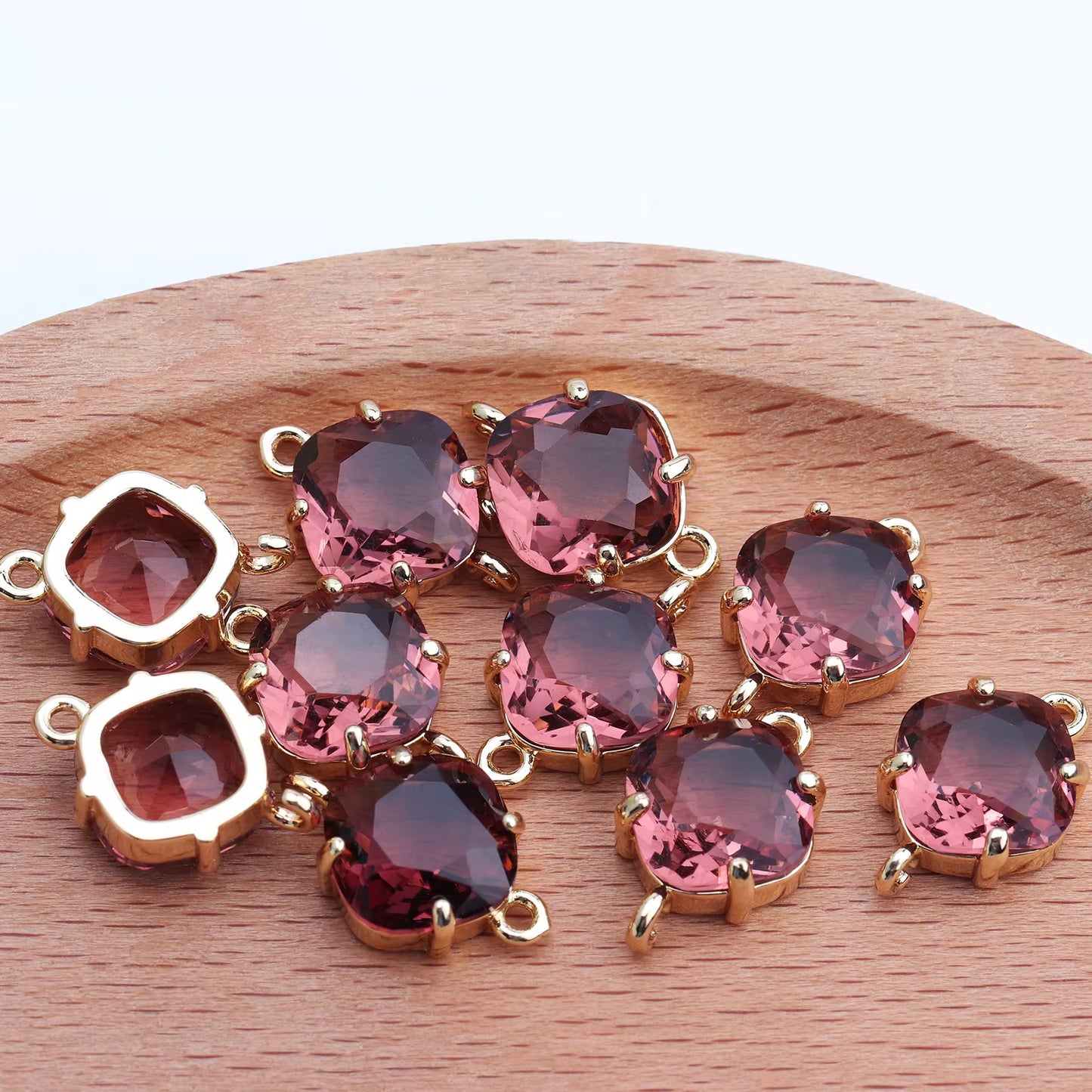 CZ 2375 Grape pink square Zircon connector 18k gold plated charm ( 1 pc ) - anti tarnish