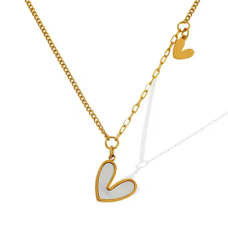 SS 159 White shell heart dainty necklace- 18k gold plated stainless steel - Anti tarnish - Wholesale
