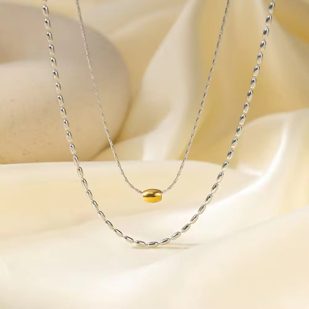 SS 161 Rice grain double layer necklace- 18k gold plated stainless steel - Anti tarnish - Wholesale