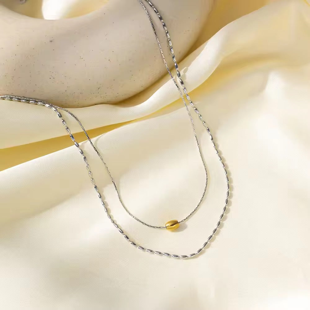 SS 161 Rice grain double layer necklace- 18k gold plated stainless steel - Anti tarnish - Wholesale