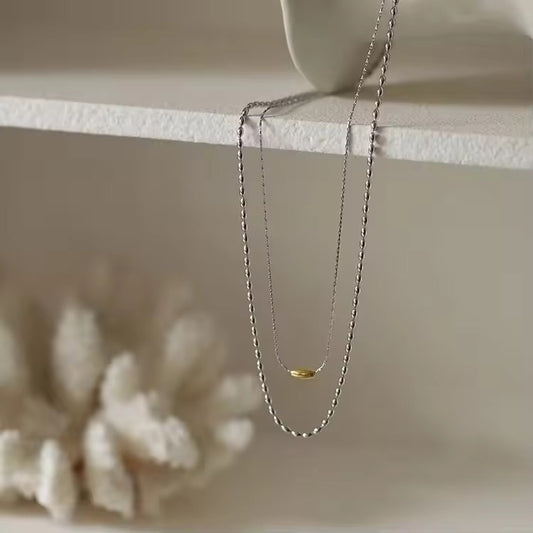 NSJ05E Rice grain double layer necklace- 18k gold PVD plated 316 stainless steel - Anti tarnish