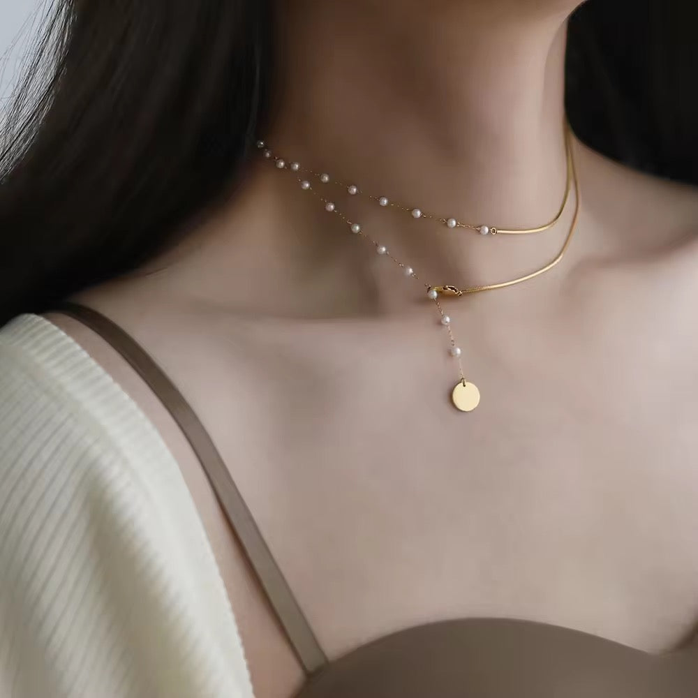 SS 162 Simple pearl french style necklace- 18k gold plated stainless steel - Anti tarnish - Wholesale