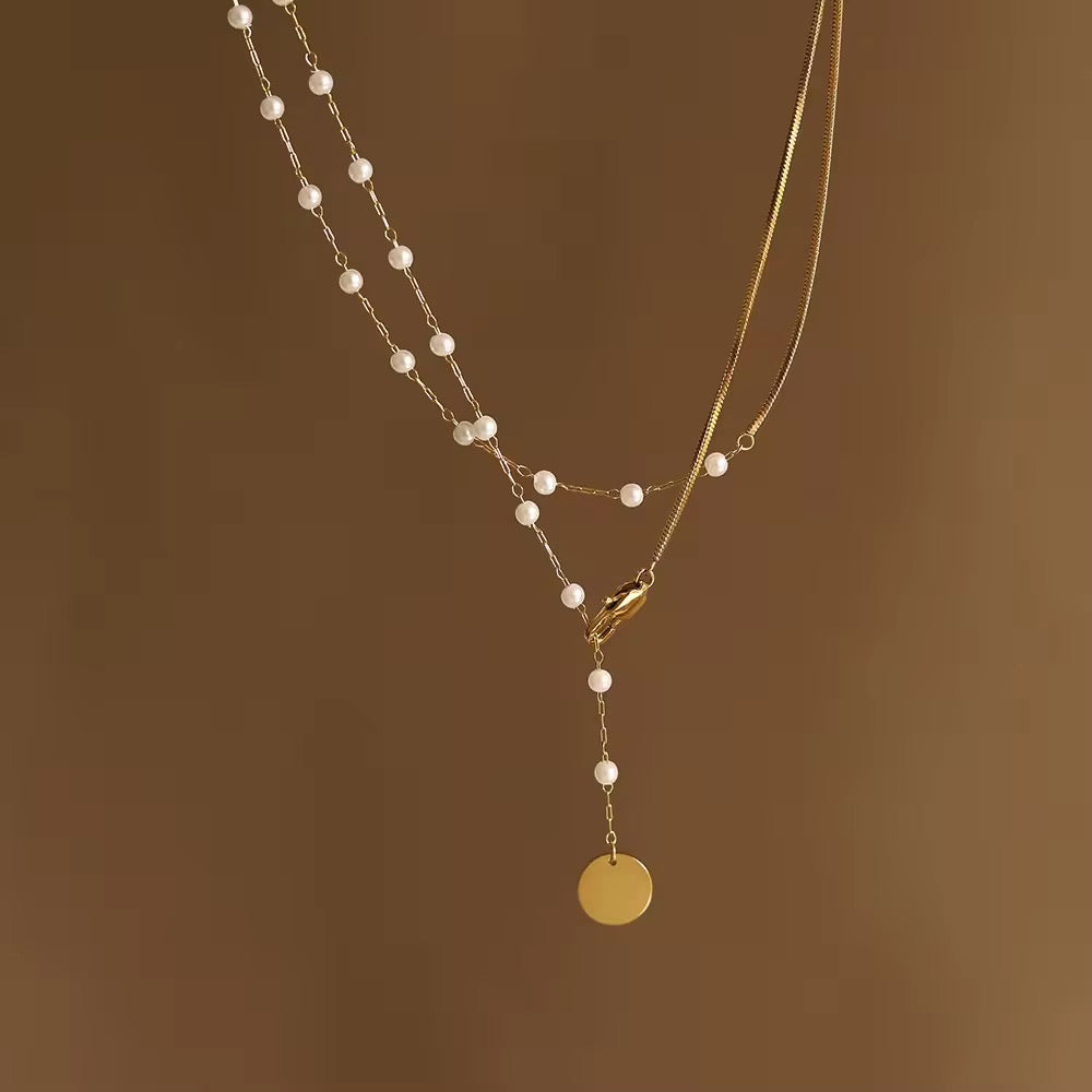 SS 162 Simple pearl french style necklace- 18k gold plated stainless steel - Anti tarnish - Wholesale