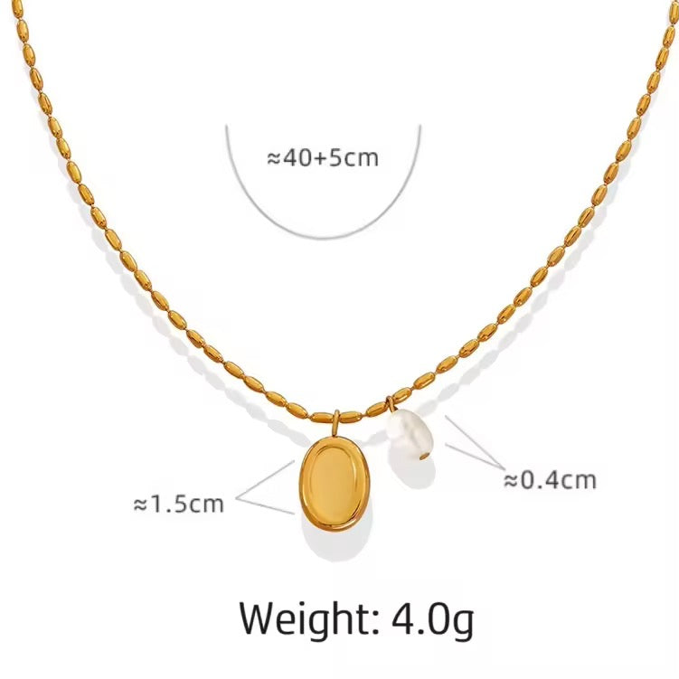SJ 163 Freshwater pearl pendant collarbone rice grain necklace- 18k gold plated stainless steel - Anti tarnish - Wholesale