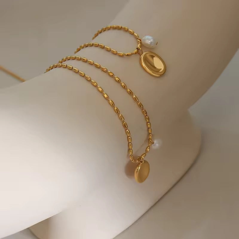 SS 163 Freshwater pearl pendant collarbone rice grain necklace- 18k gold plated stainless steel - Anti tarnish - Wholesale