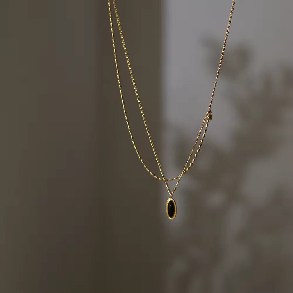 SS 168 Black Retro style double layer clavicle necklace- 18k gold plated stainless steel - Anti tarnish - Wholesale