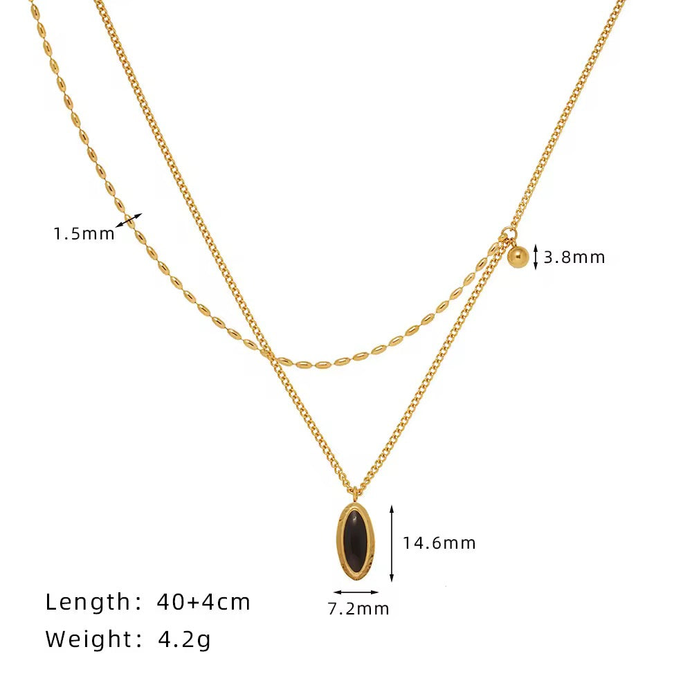 SS 168 Black Retro style double layer clavicle necklace- 18k gold plated stainless steel - Anti tarnish - Wholesale