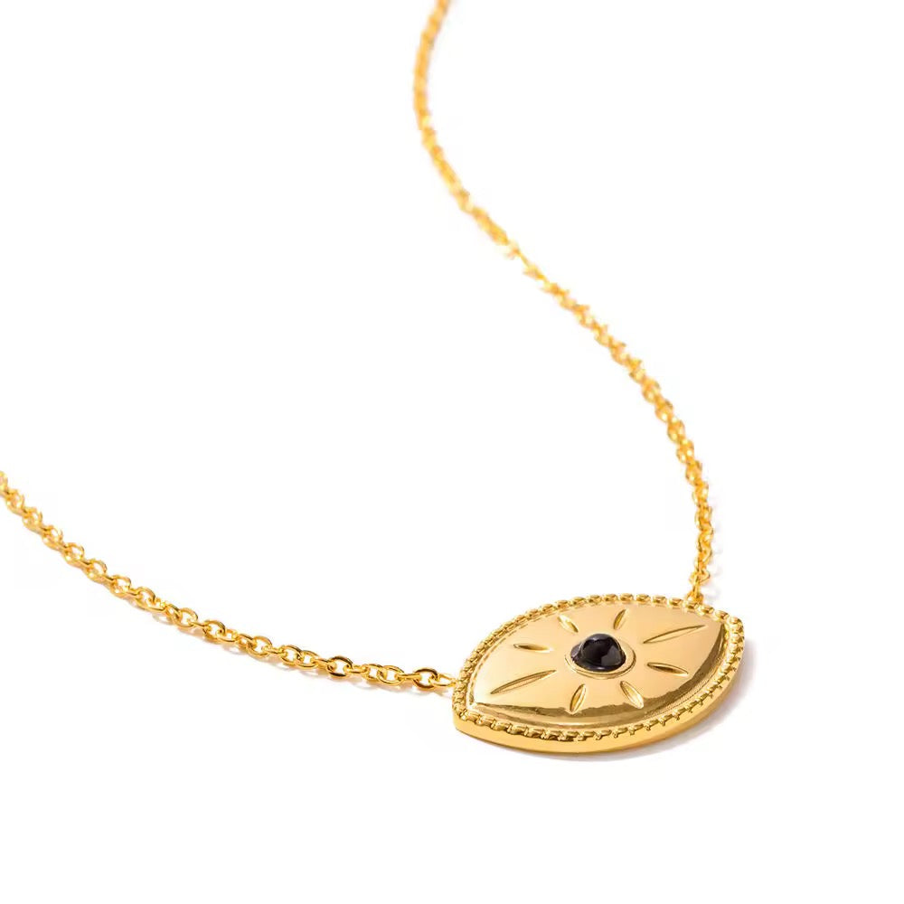 SJ 169 Black stone evil eye necklace- 18k gold PVD plated stainless steel - Anti tarnish - Wholesale