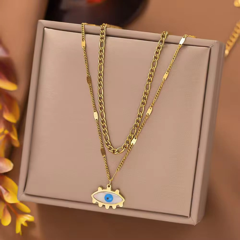 SS 172 Evil eye double layer necklace- 18k gold plated stainless steel - Anti tarnish - Wholesale