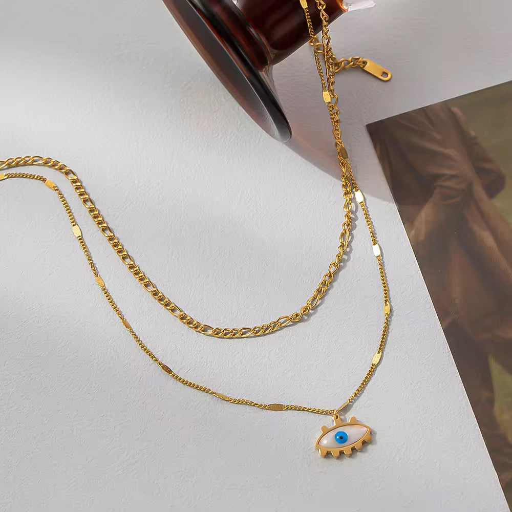 SS 172 Evil eye double layer necklace- 18k gold plated stainless steel - Anti tarnish - Wholesale