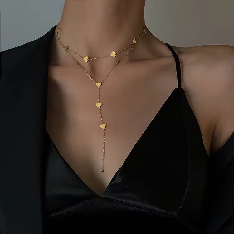 SS 174 Heart dainty double layer necklace- 18k gold plated stainless steel - Anti tarnish - Wholesale