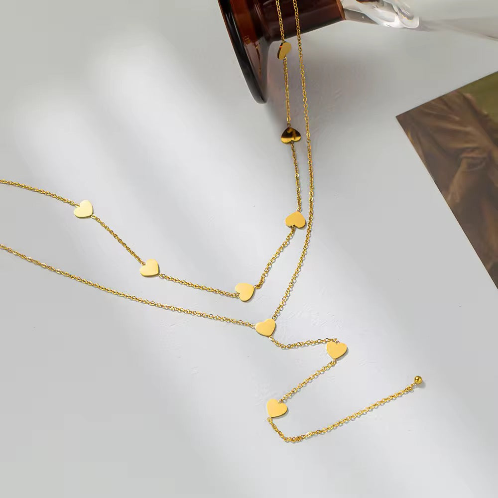 SS 174 Heart dainty double layer necklace- 18k gold plated stainless steel - Anti tarnish - Wholesale