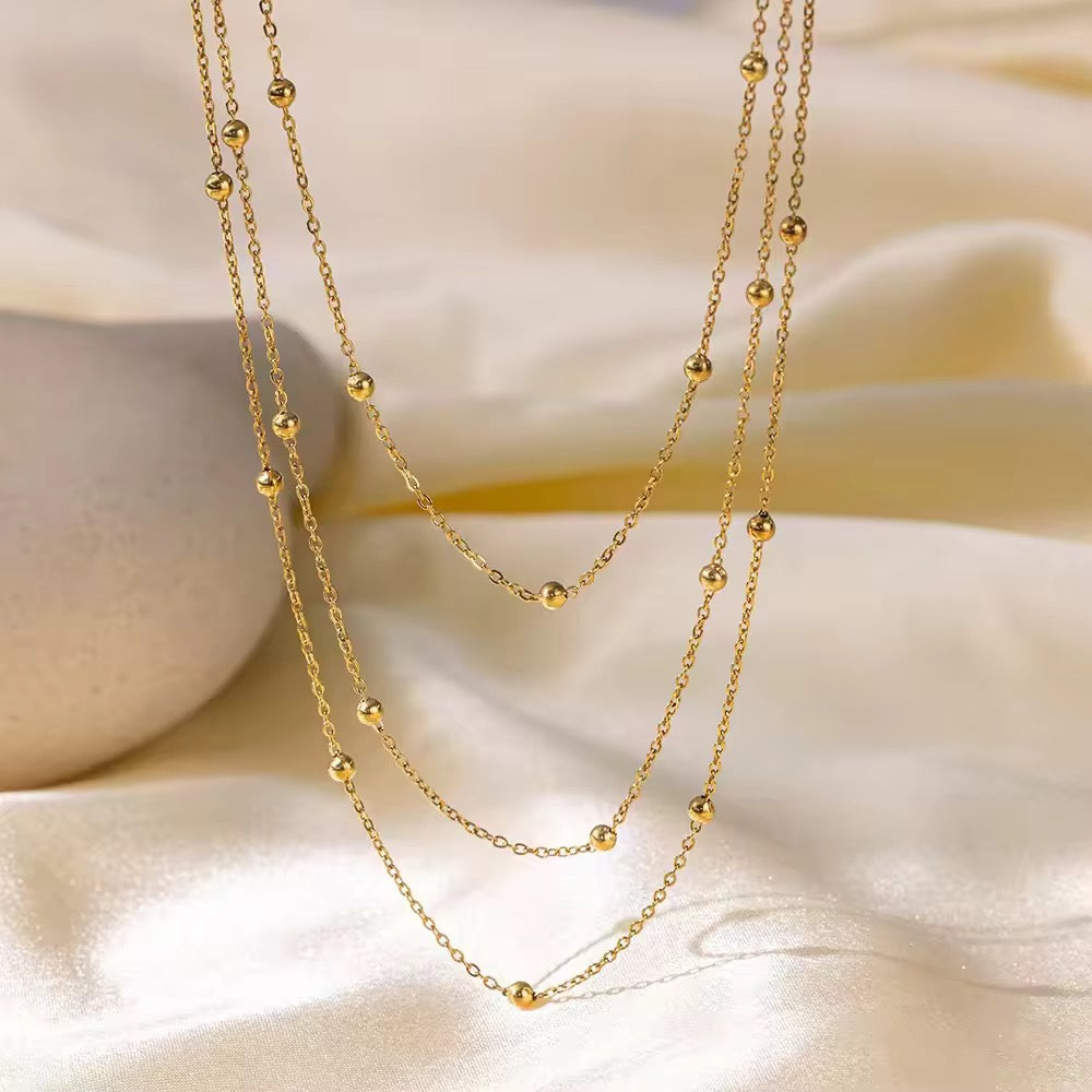 SS 179 Triple layer dainty bead necklace- 18k gold plated stainless steel - Anti tarnish - Wholesale