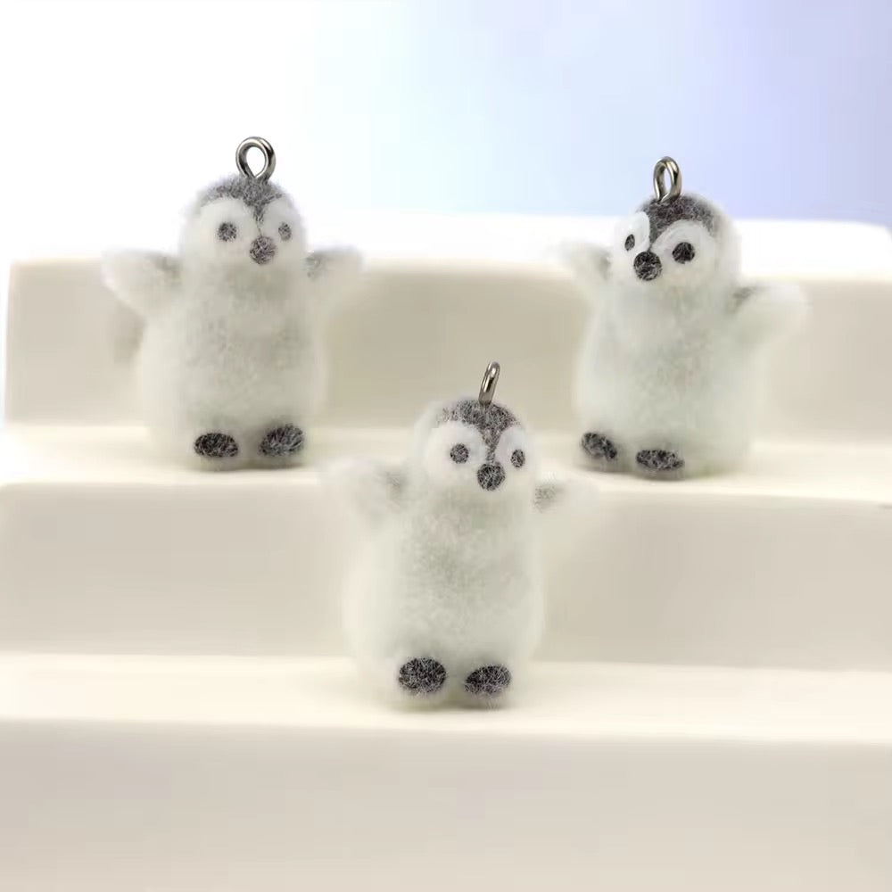 BBB 267 (q) Baby Penguin Cute Fur 3D Flocking Resin charm ( 1 pc ) ( 32mm )