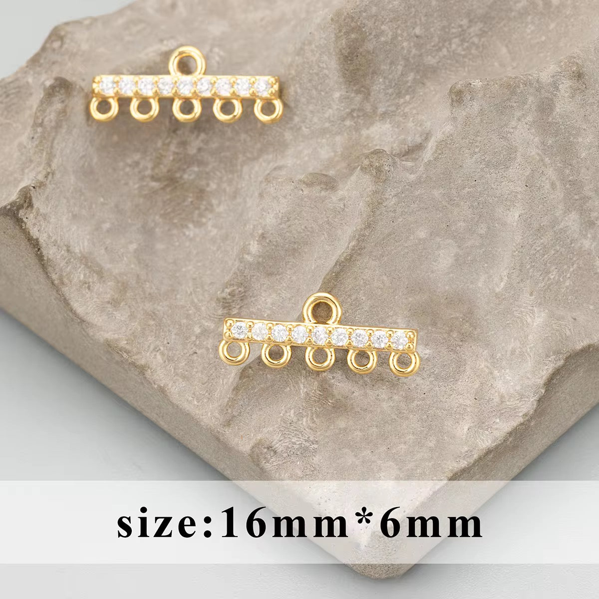 SS 3178 5 Loop Zircon Connector 18k gold plated charm ( 1 pc ) anti tarnish