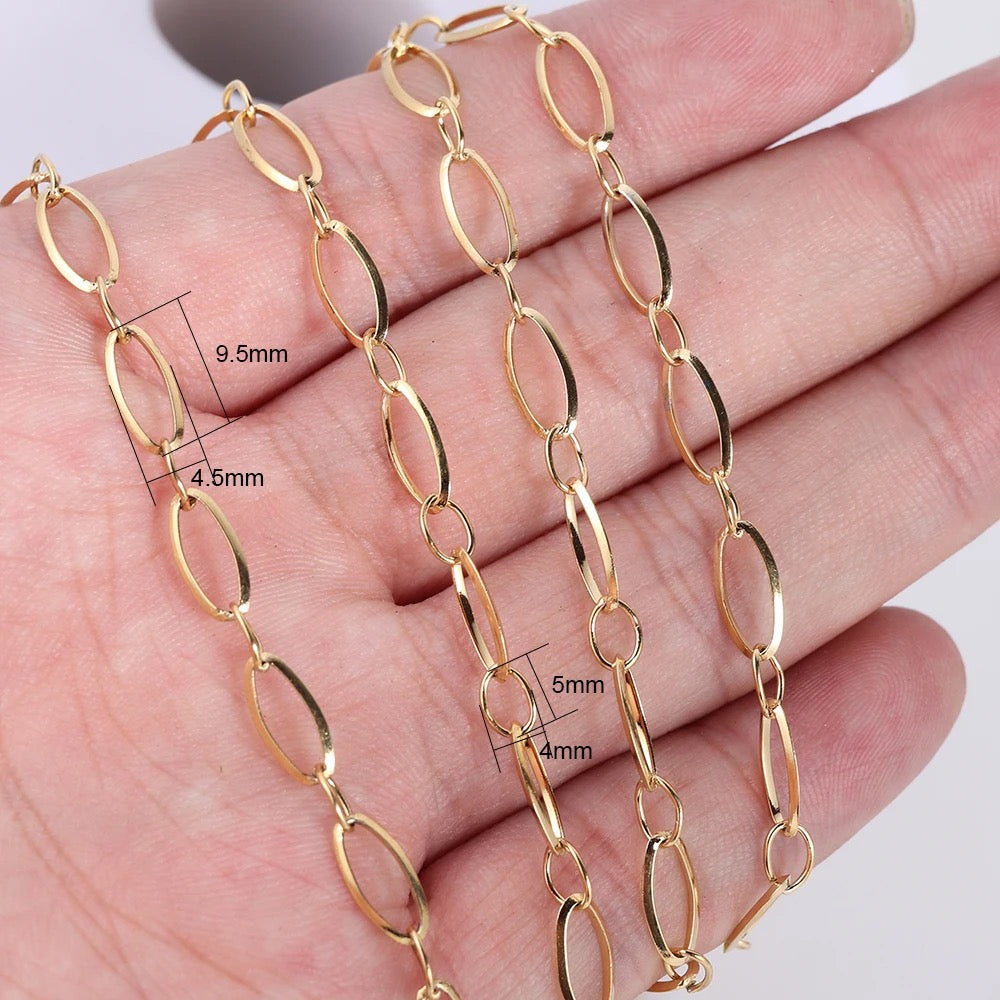 CN 94 Oval link Chain 18k gold Stainless steel ( 1 Feet ) Anti tarnish