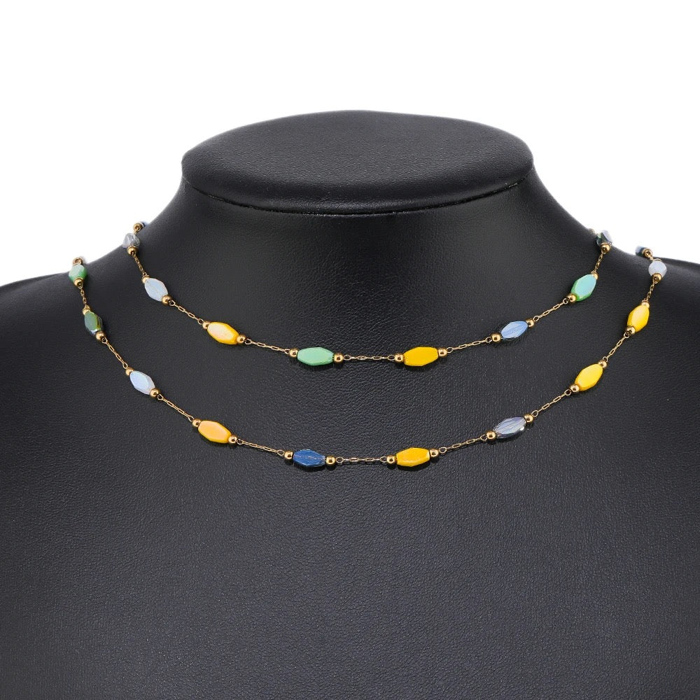 CN 178 Light green crystal boho Handmade gold Stainless steel chain - per feet - Anti tarnish