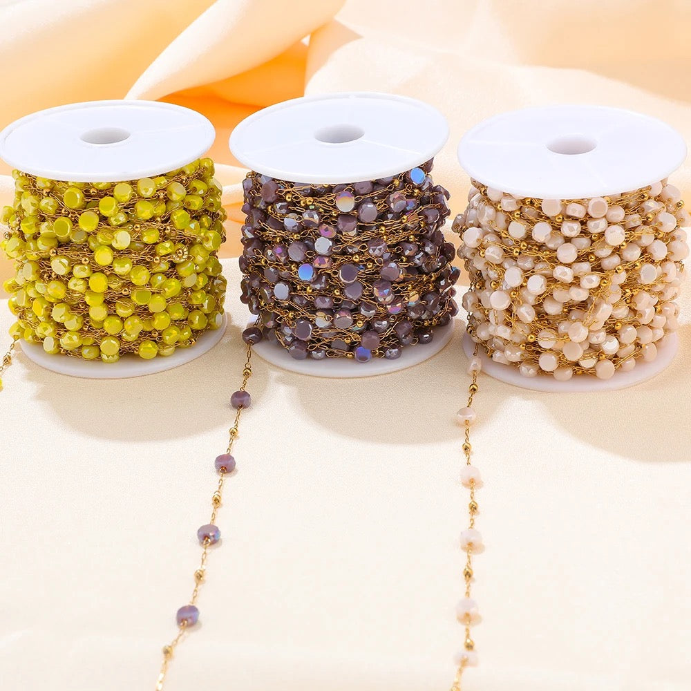 CN 184 Purple round crystal Handmade gold Stainless steel chain - per feet - Anti tarnish