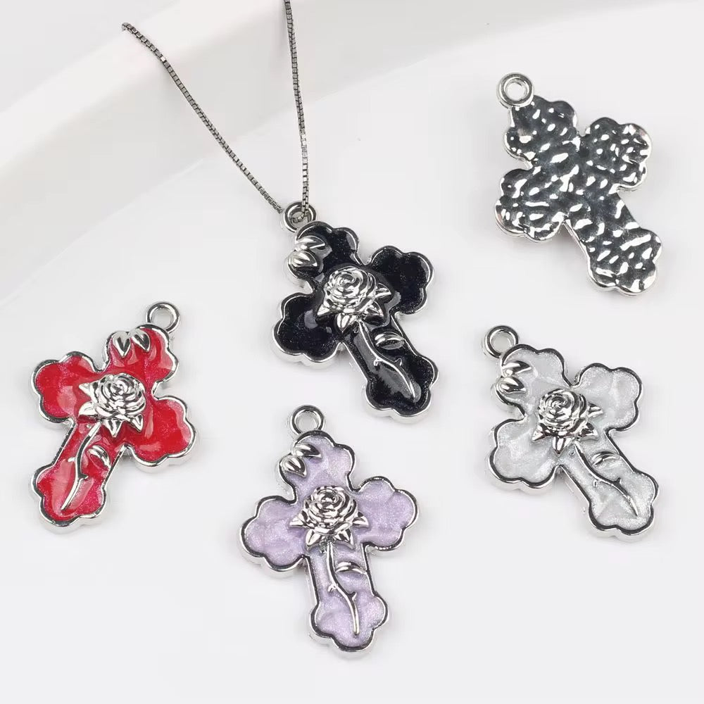 SS 3054 Red Rose Cross charm Silver plated Alloy Premium ( 1 pc ) Anti Tarnish ( 34:20 mm )