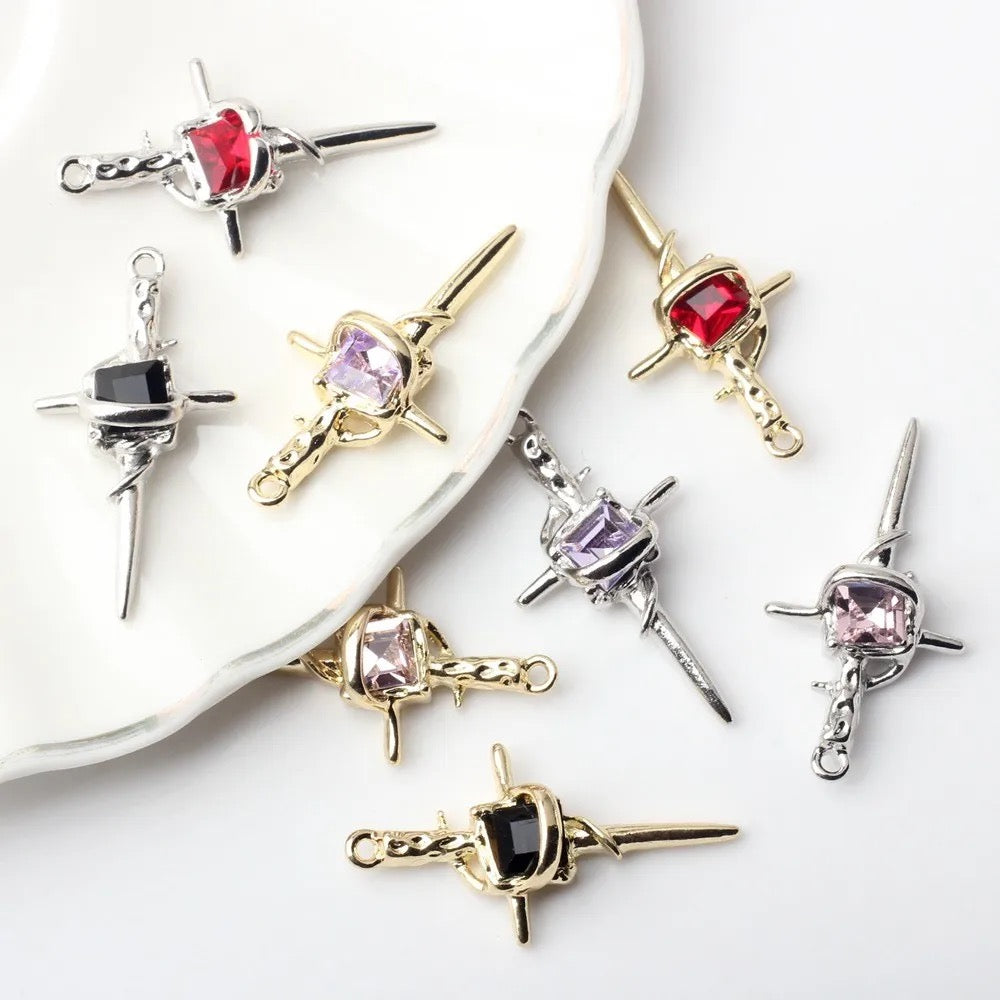 BBB 155 (B) Purple Cross crucifix alloy gold charm (1PC) tarnish resistant