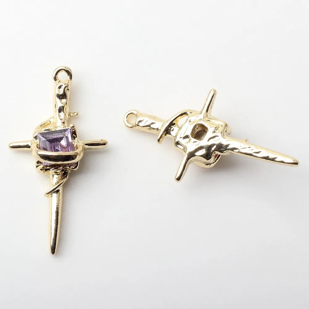 BBB 155 (B) Purple Cross crucifix alloy gold charm (1PC) tarnish resistant