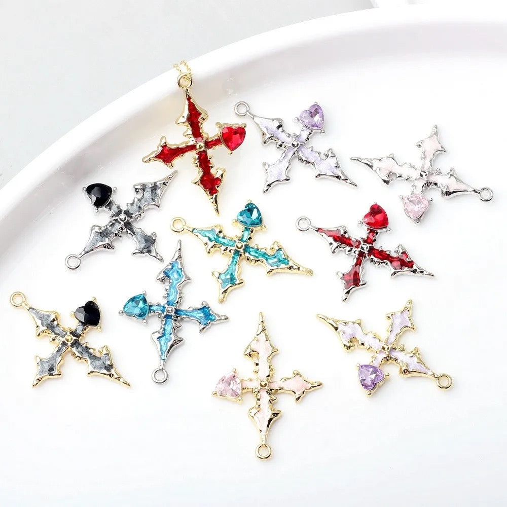 SP 1407 Red Heart cross alloy silver charm - per piece - tarnish resistant