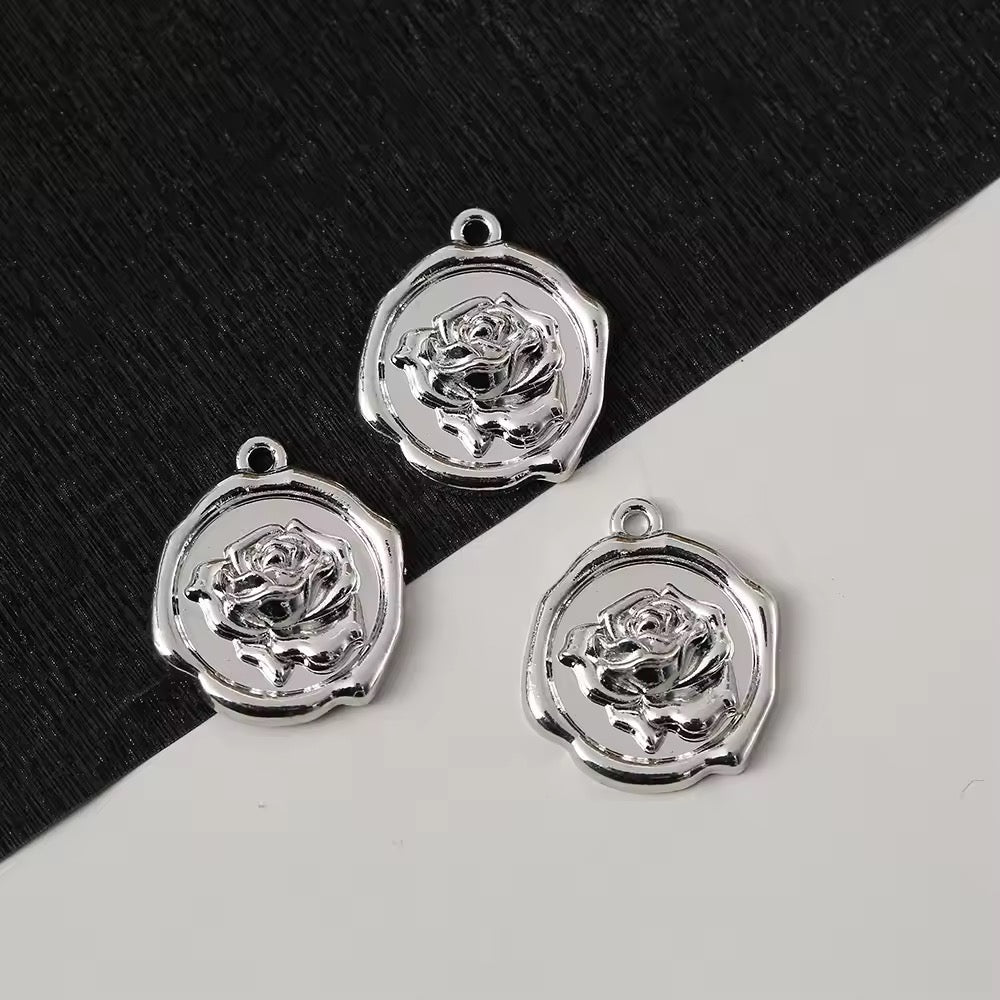 AC 2410 Rose 3D silver plated Alloy charm ( 1 pc ) - Tarnish resistant