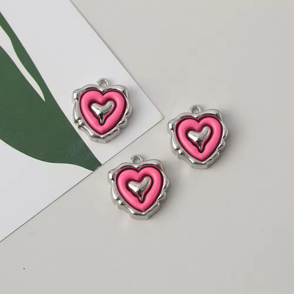 AC 2414 Cute pink heart Y2K silver plated Alloy charm ( 1 pc ) - Tarnish resistant