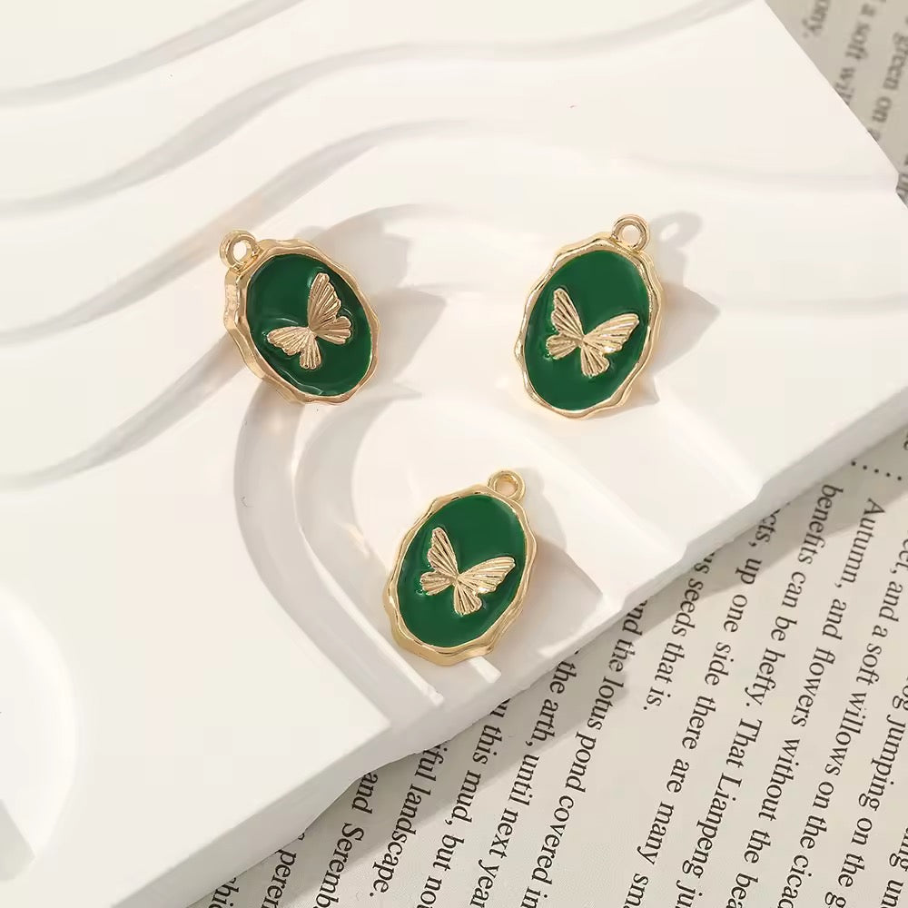 AC 2416 Green Butterfly Oil drip gold plated Alloy charm ( 1 pc ) - Tarnish resistant