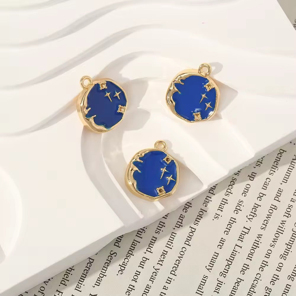 AC 2417 Star moon round Oil drip gold plated Alloy charm ( 1 pc ) - Tarnish resistant