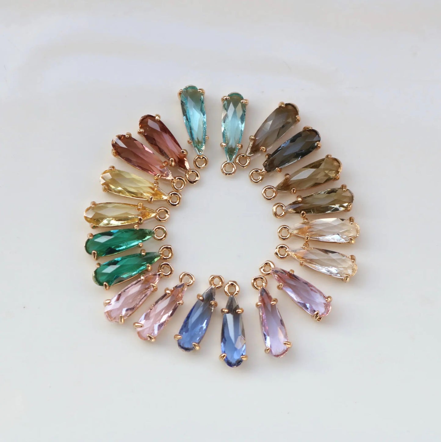 BBB 153 (I) Purple Crystal glass teardrop 14k gold plated charm ( 1 pc ) - anti tarnish