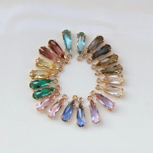 BBB 153 (J) Clear Crystal glass teardrop 14k gold plated charm ( 1 pc ) - anti tarnish