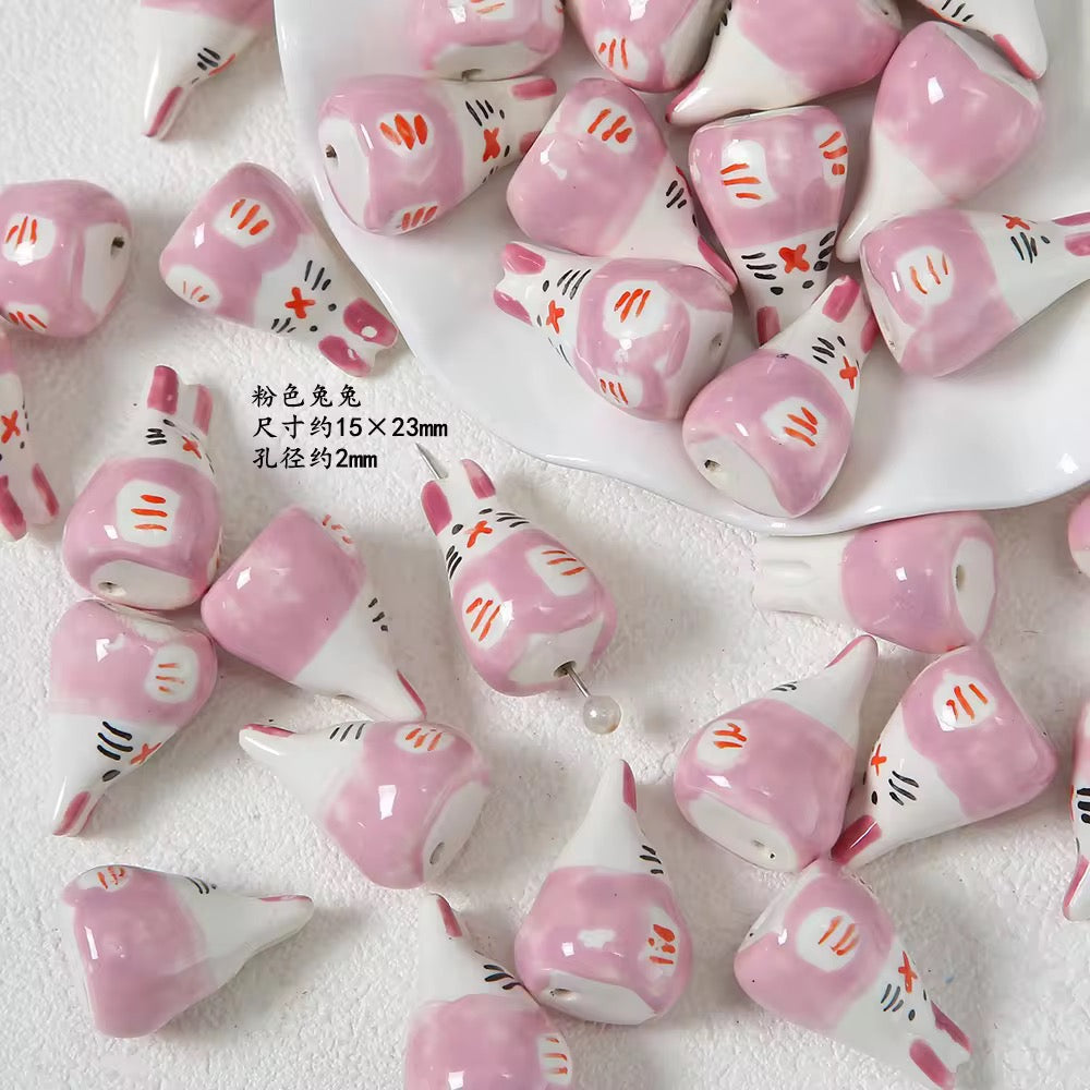 BBB 057 (5) Light pink Cute Rabbit porcelain ceramic bead ( 1 pc )