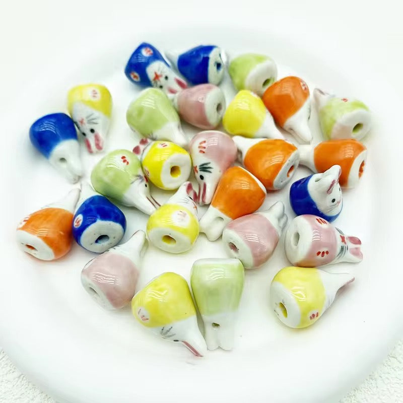 BBB 057 (5) Light pink Cute Rabbit porcelain ceramic bead ( 1 pc )
